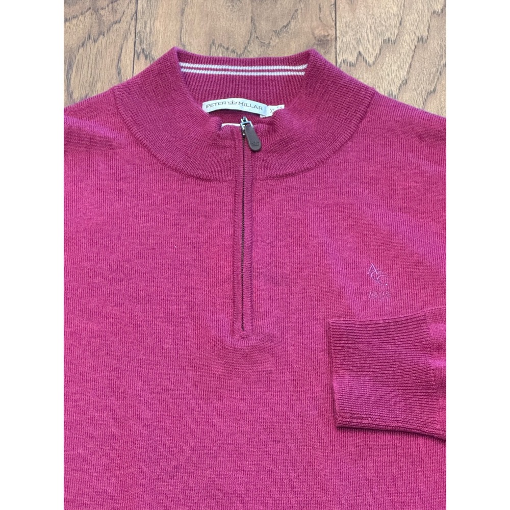 Peter Millar Mens XL Magenta 100% Merino Wool 1/4 Zip Pullover Sweater Golf